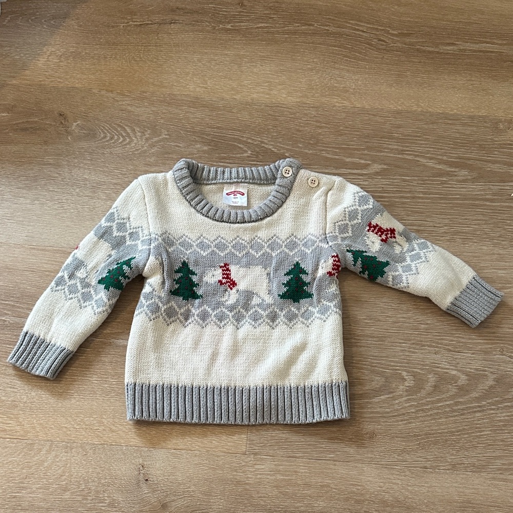 Holiday Time Cream and Gray Patterned Sweater